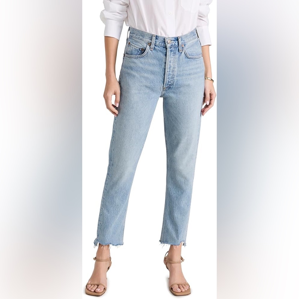Agolde Riley High Rise Straight Crop Jeans in Zephyr Wash